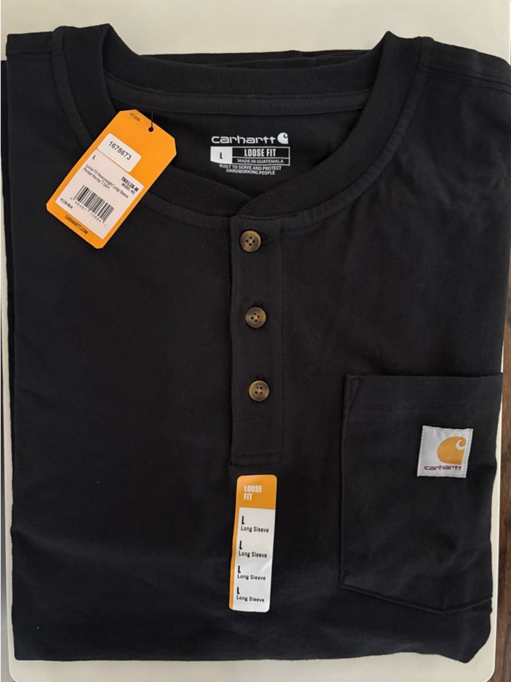 Carhartt Black Long-Sleeve Henley with Chest Pocket